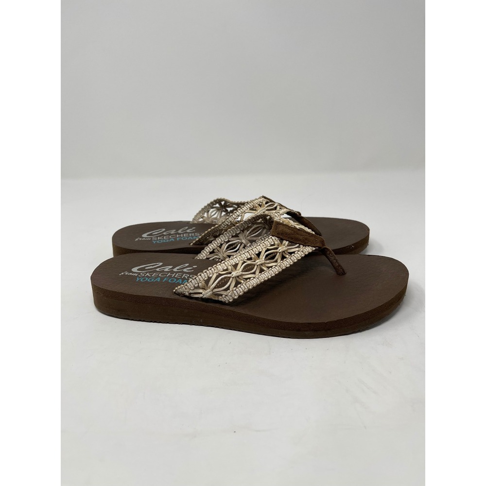 Skechers Cali Yoga Foam Flip Flops Women's 8 Brown Woven Macrame Sandals - Picture 5 of 9